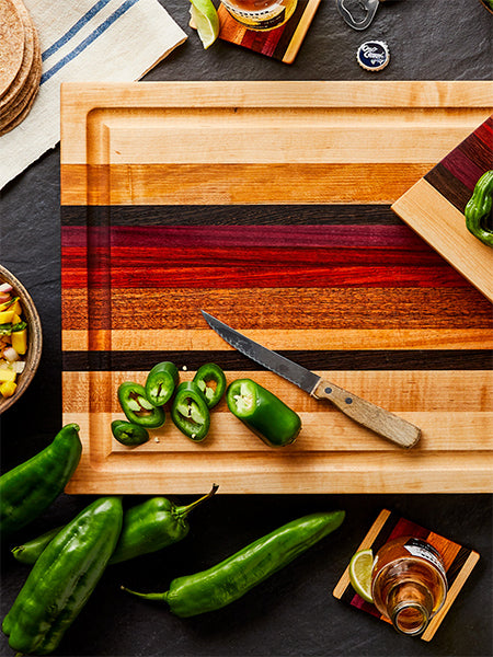 wood cutting board based on the colors of califorina.